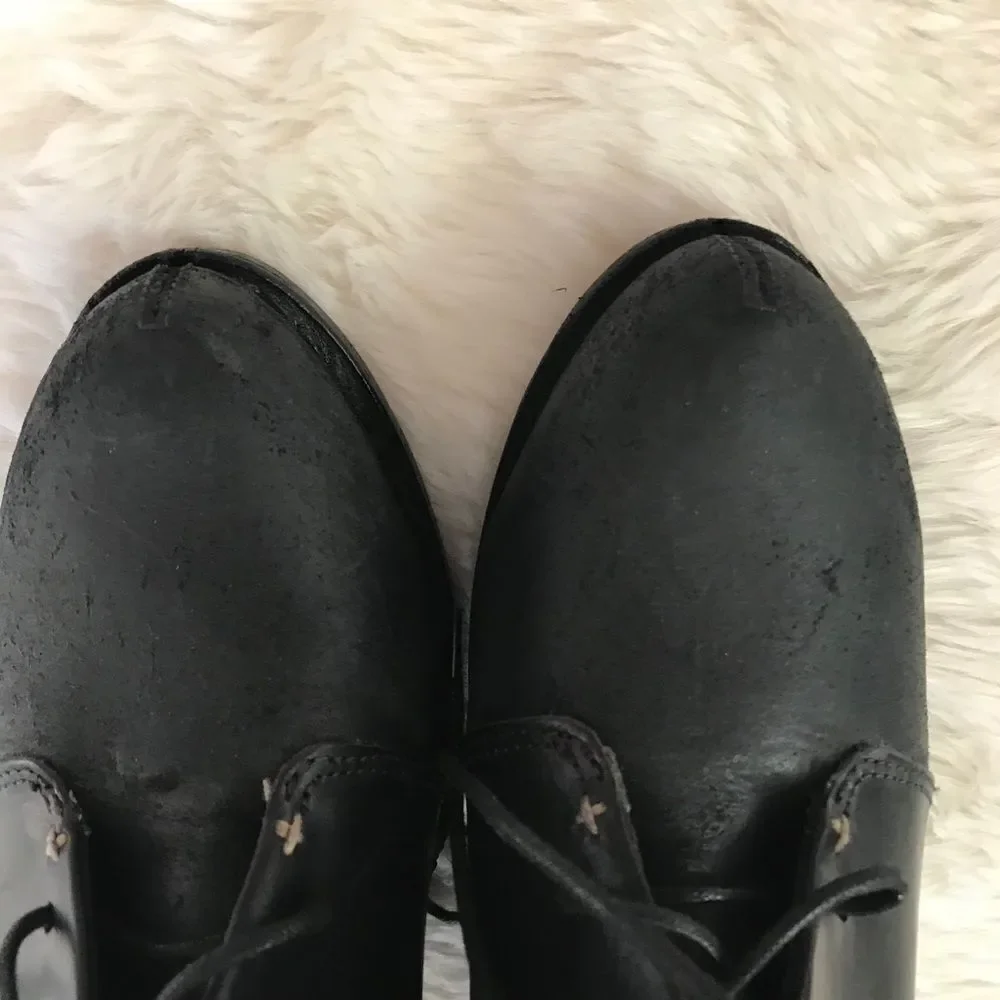RAG & BONE Black Wedge Leather Bootie Ankle Boot Distressed Odval Desert‎ Size 7